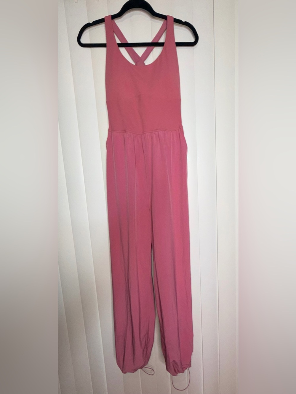 Glow Mode FeatherFit Tummy Control Cut-Out Drawstring Pocket Jumpsuit Pink Sz M